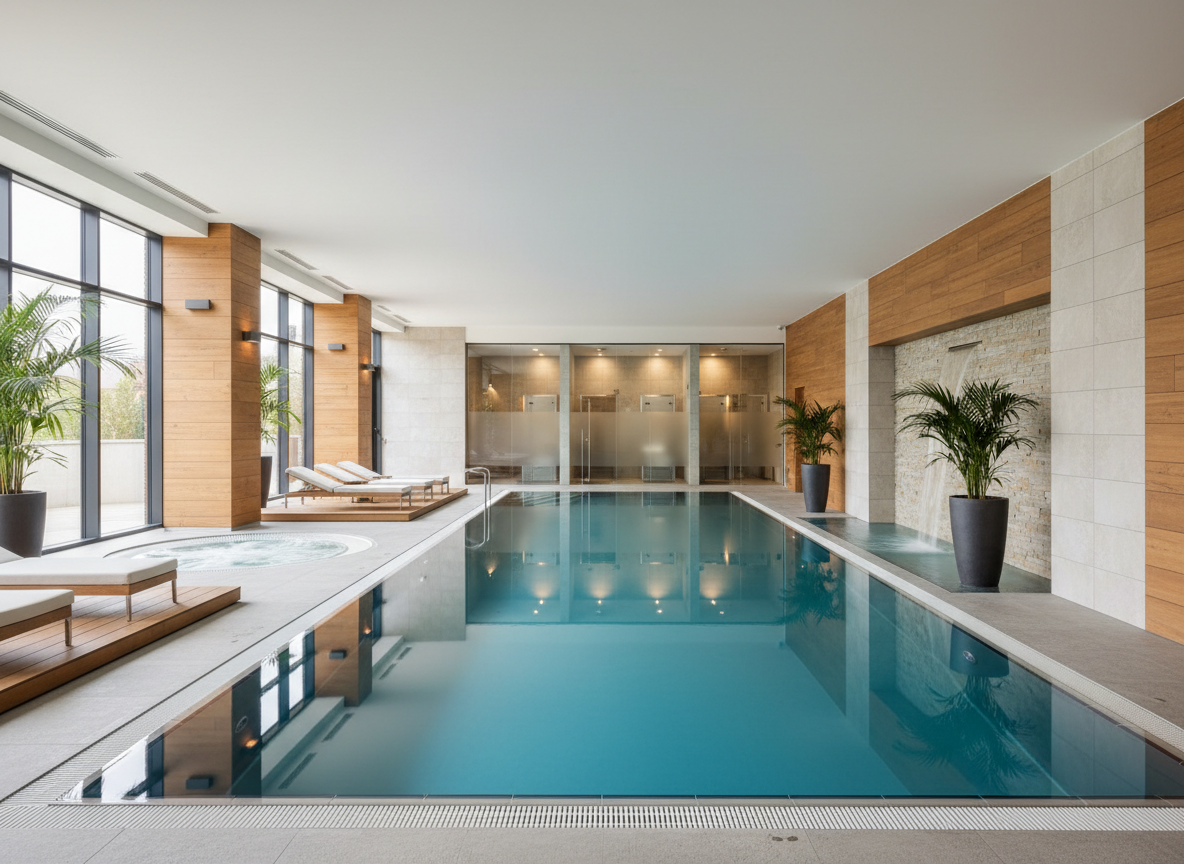 Hotel pool in Mauritius — cooling and pools drive energy use